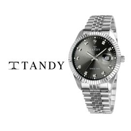 [TANDY] Luxury Couple Metal Watch T-3909 – 12 Austrian Stones, Cyclops Lens Over 3H Date Window, Elegant Design, Stainless Steel Band